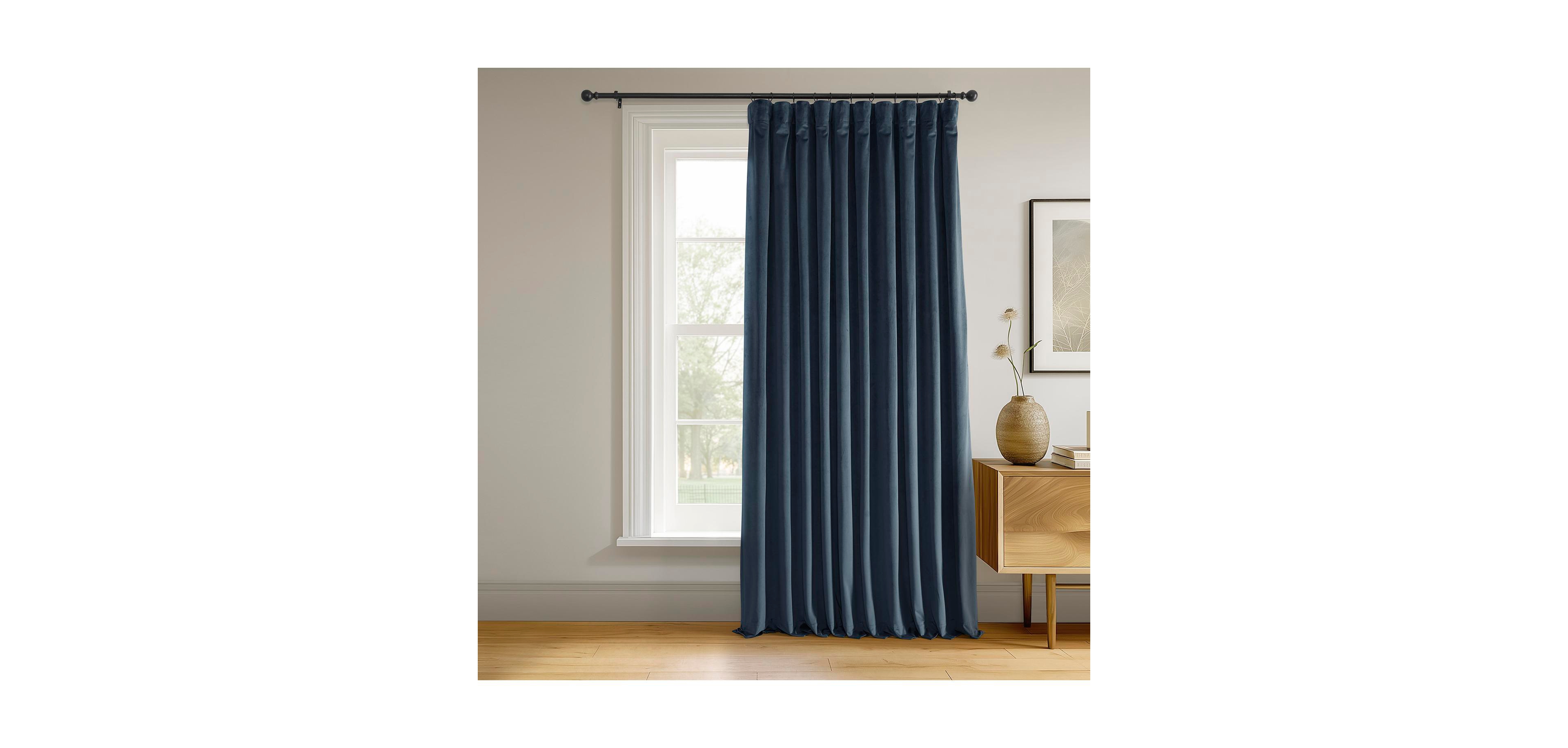 Half Price Drapes Midnight Blue Signature Extra Wide Velvet Blackout Curtain