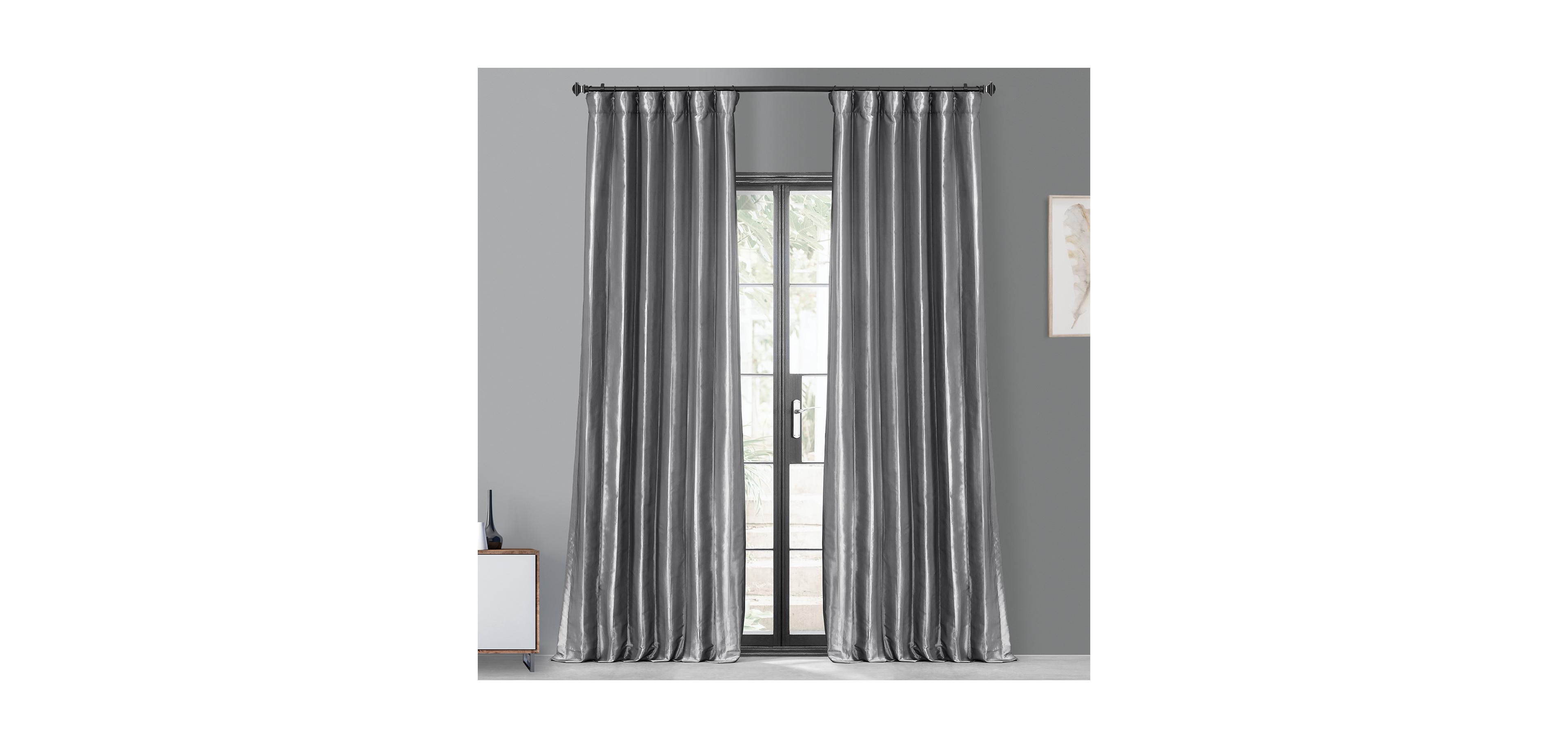 Half Price Drapes Platinum Faux Silk Taffeta Blackout Curtain