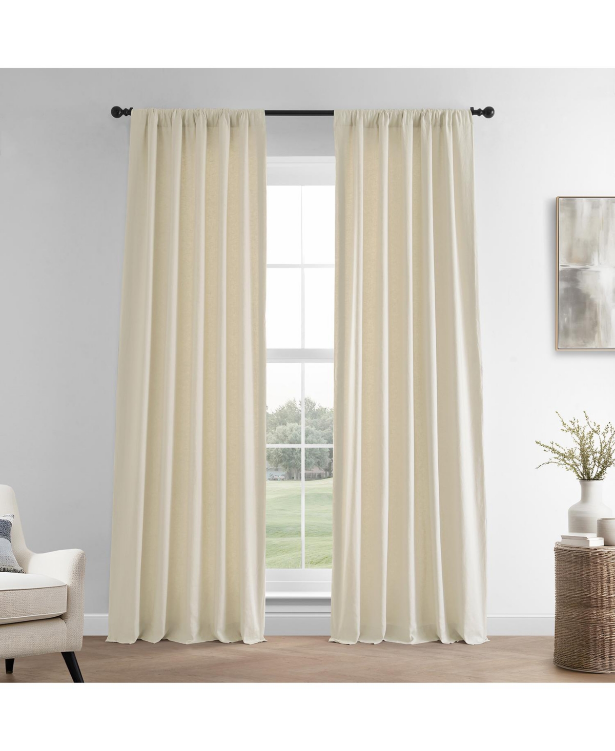 Half Price Drapes Ancient Ivory French Linen Room Darkening Curtain