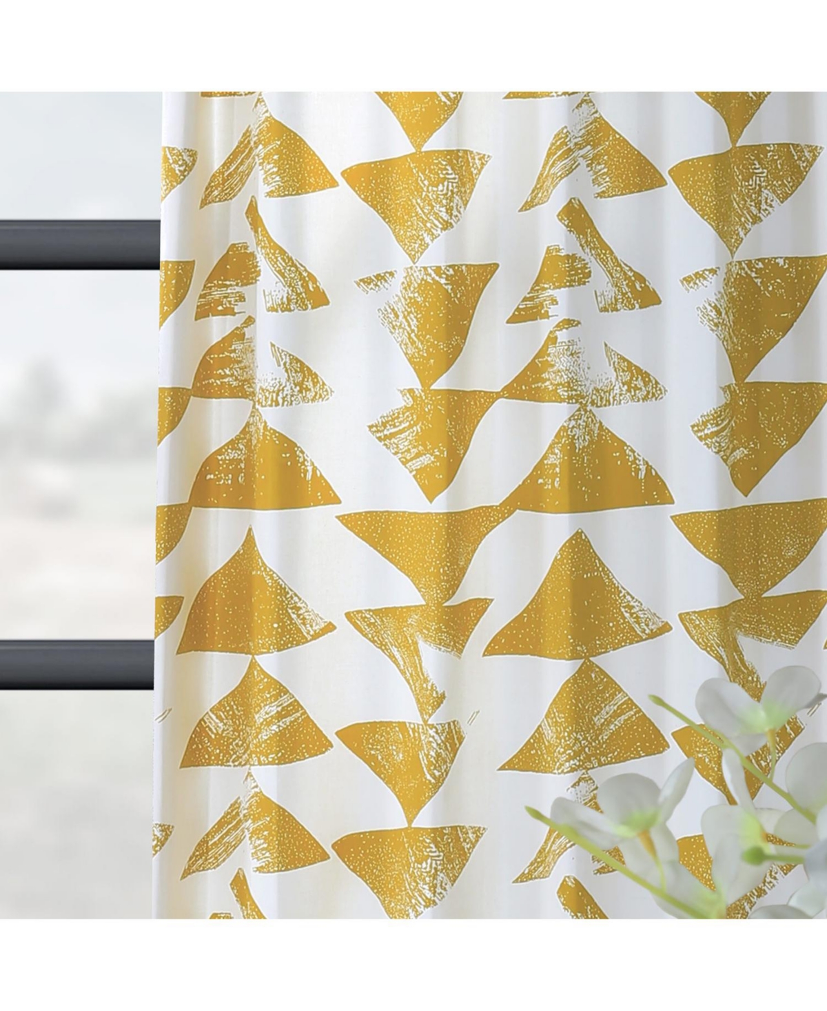 Half Price Drapes Triad Gold Geometric Printed Cotton Room Darkening Curtain
