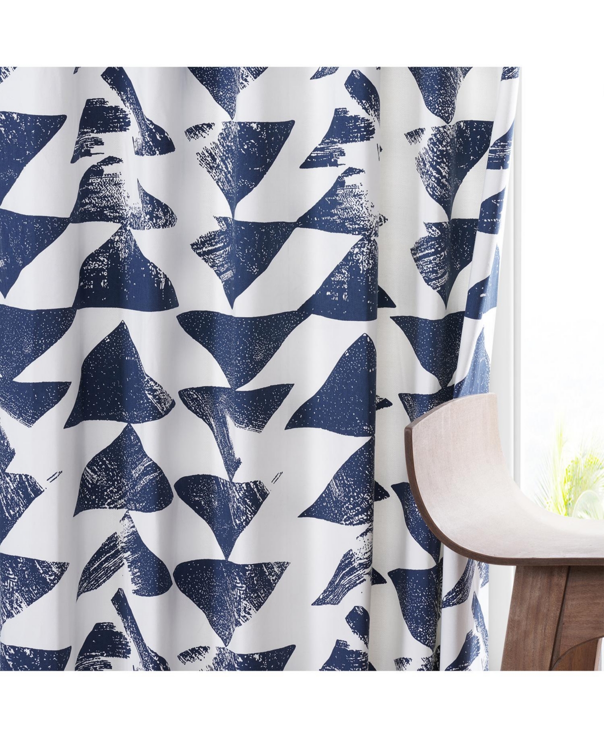 Half Price Drapes Triad Indigo Geometric Printed Cotton Room Darkening Curtain