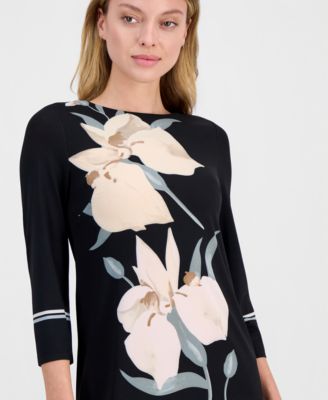 Women's Printed Boat-Neck 3/4-Sleeve T-Shirt Dress