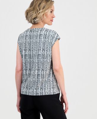 Women's Pleat-Keyhole-Neck Short-Sleeve Top