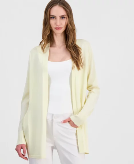 Petite Kissing-Front Pocket Cardigan - Whisper Yellow