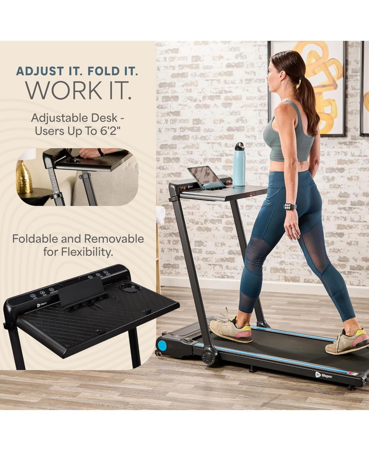 Lifepro Compact Walking Pad Treadmill with Desk, Incline & Bluetooth – 3-in-1 Under Desk Treadmill for Walking, Jogging & Running at Home/Offic