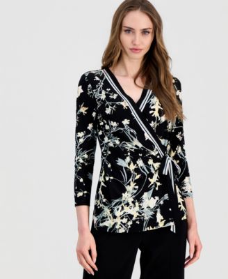 Women's Printed Tie-Front Wrap Top