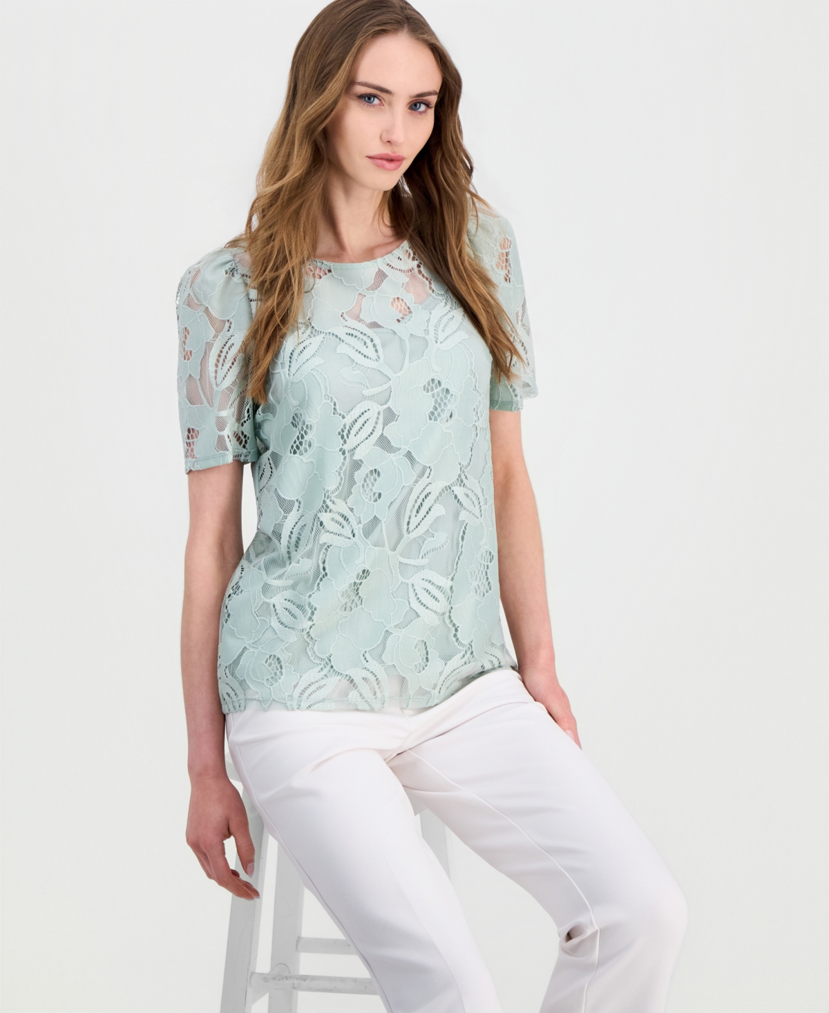 Anne Klein Women's Short-Sleeve Floral Lace Top