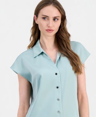 Women's Cap-Sleeve Pleated-Back Shirt
