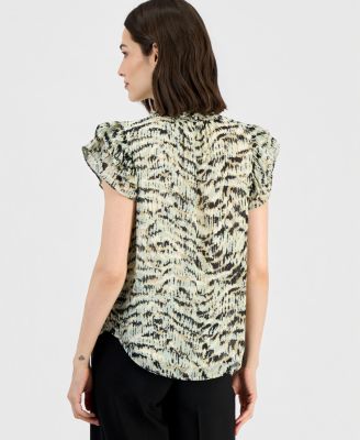 Women's Ruffle-Sleeve Tie-Neck Blouse