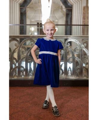 Toddler Girls Velvet Dress With Lace Collar