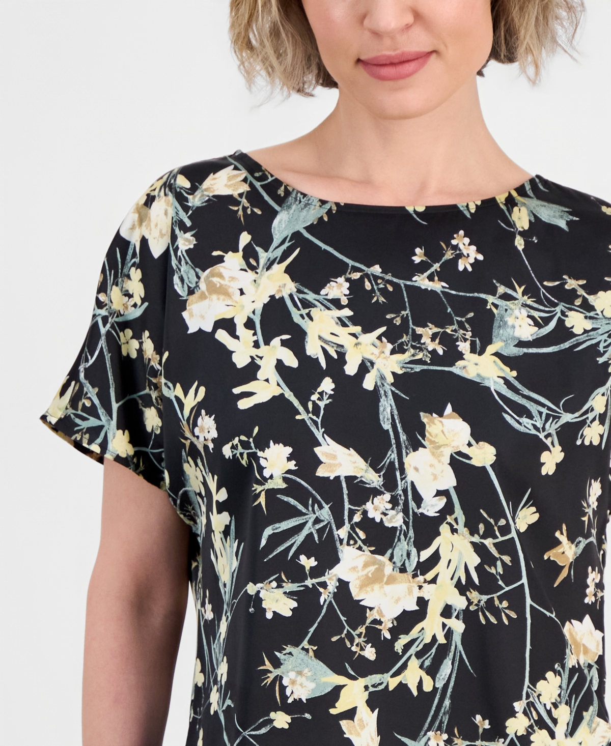 Anne Klein Women's Printed Bateau-Neck Short-Sleeve Top