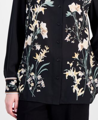 Women's Floral-Print Button-Front Blouse