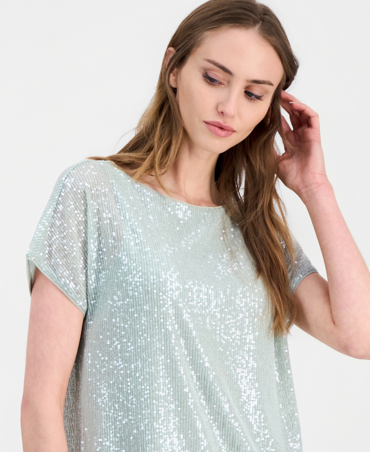 Anne Klein Women's Short-Sleeve Sequin Top