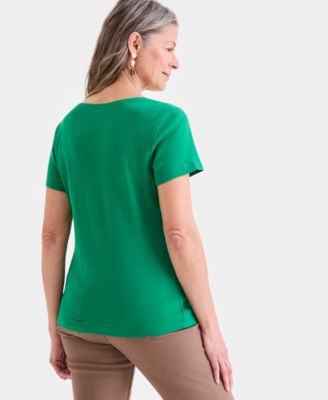 Petite Cotton Scoop-Neck Short-Sleeve Top