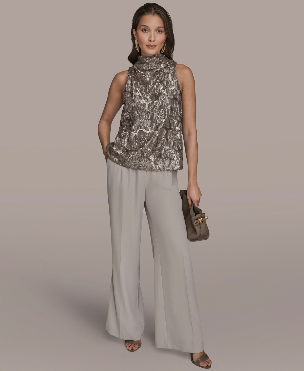 Donna Karan New York Women's Sequined Cowl Neck Top