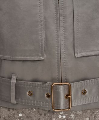 Women's Collared Front Zip Belted Jacket