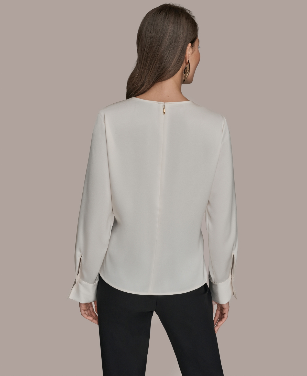 Donna Karan Women's Scoop Neck Long-sleeve Top In White