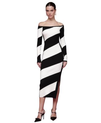 Avec Les Filles - Women's Off-The-Shoulder Midi Sweater Dress