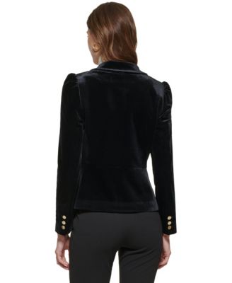 Petite Notch Collar Puff-Sleeve Velvet Jacket
