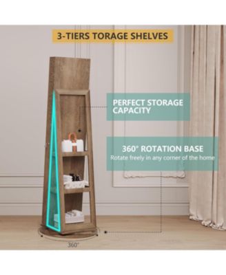 360&deg; Swivel Jewelry Full-Length Mirror Cabinet with Lights