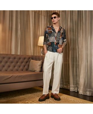 Men's Indigo Blue & Coffee Brown Earthy-Abstract Shirt