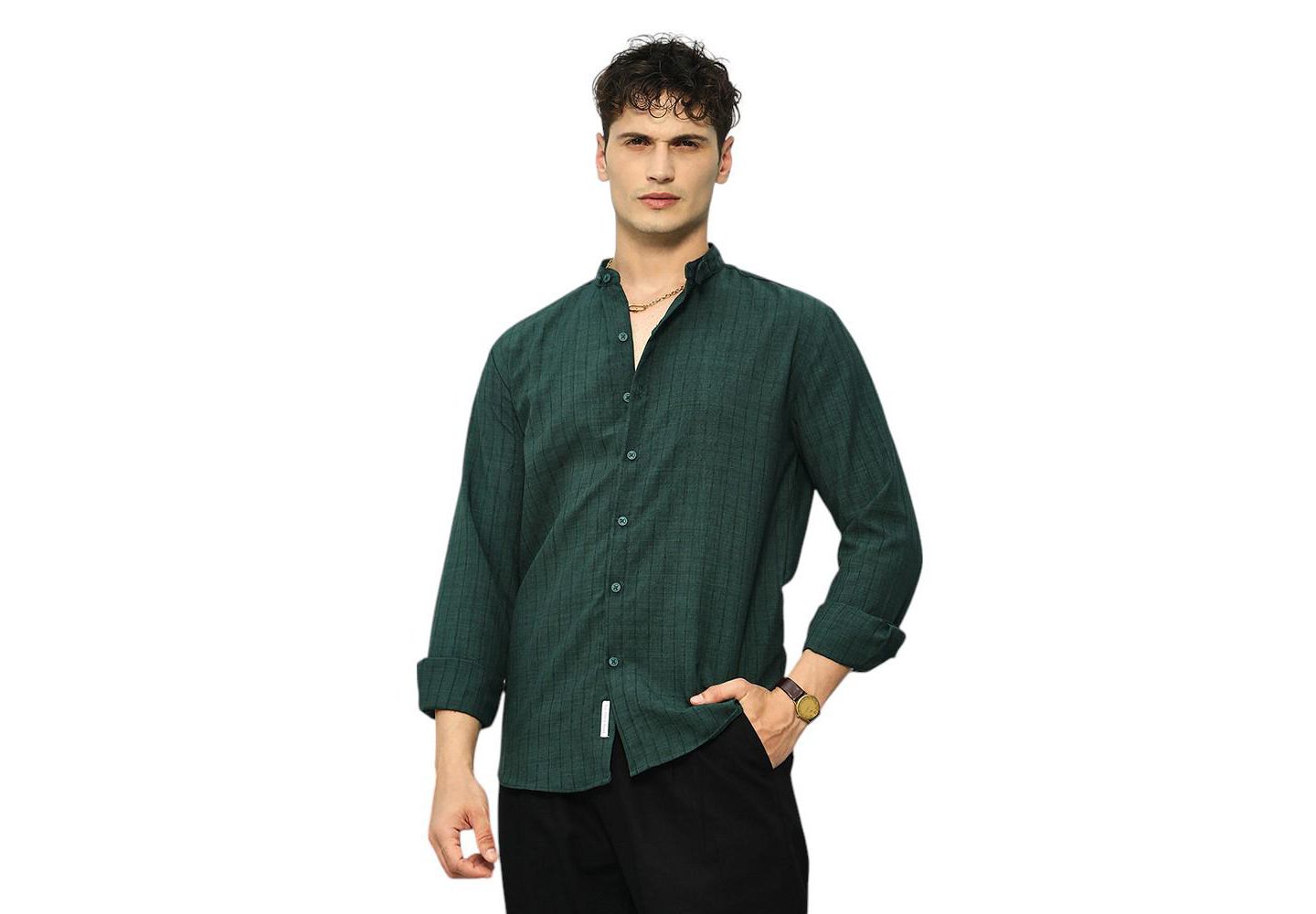 Мужская рубашка Cahoot Campus Sutra Emerald Green Pinstriped-Tactile, цвет: Зелёный — фото 1