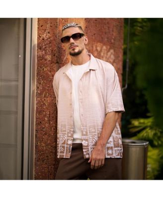 Men's Ecru Beige Tropics Ombre-Tactile Shirt