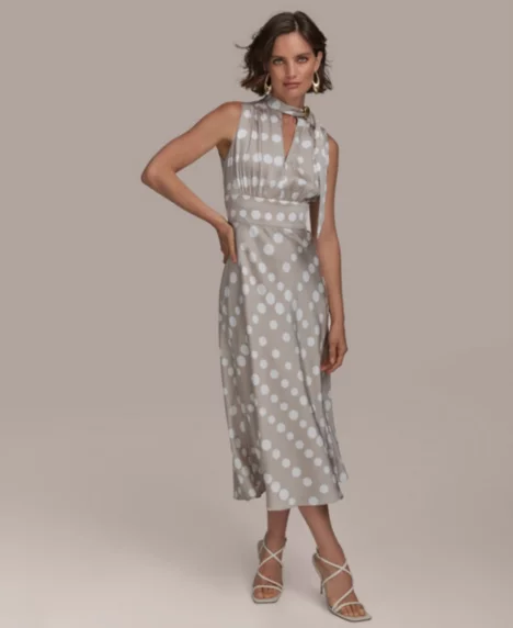 Petite Dot Print Midi Dress - Clay Cream