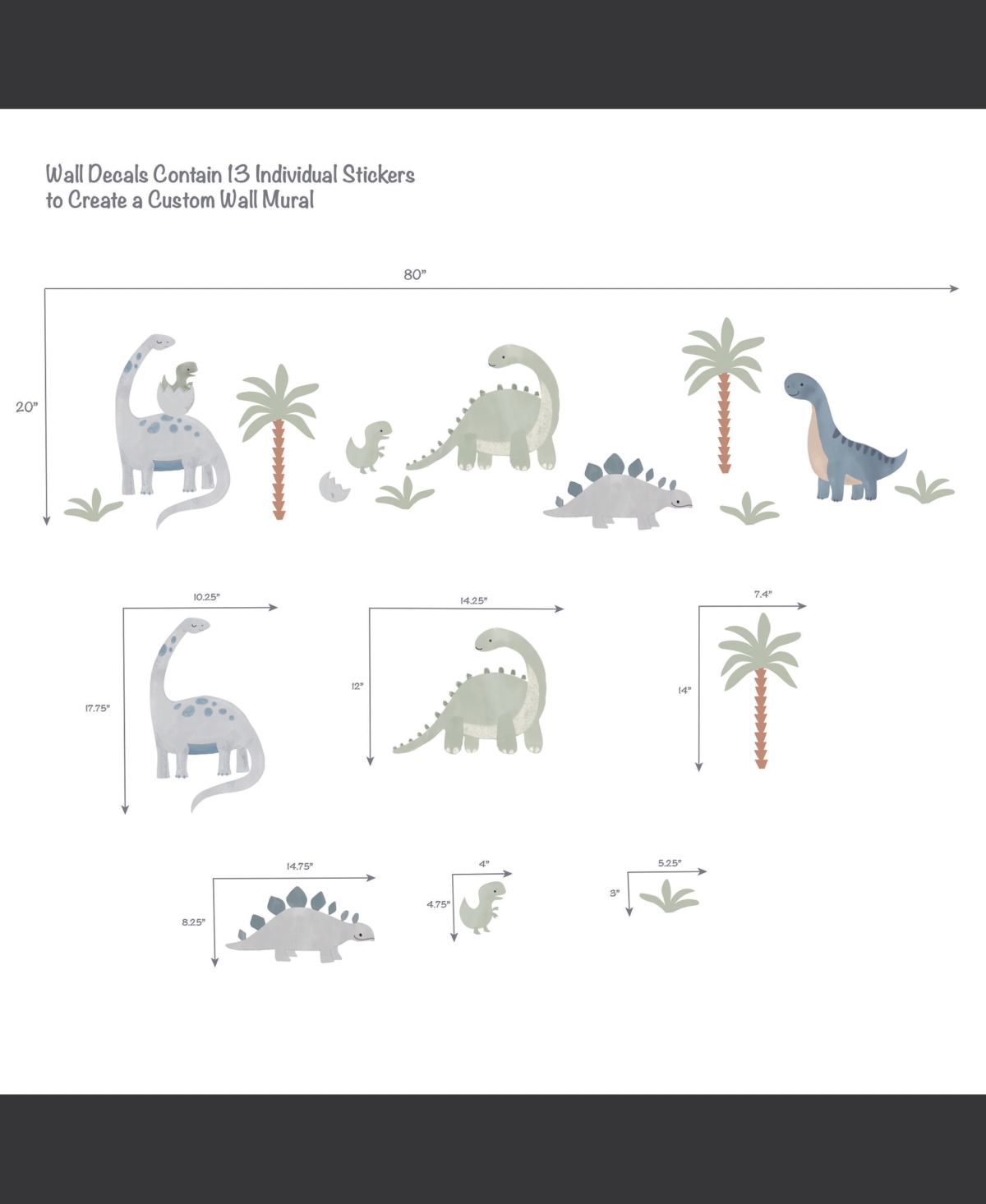 Lambs & Ivy Dino-Might Watercolor Dinosaur Theme Wall Decals/Stickers