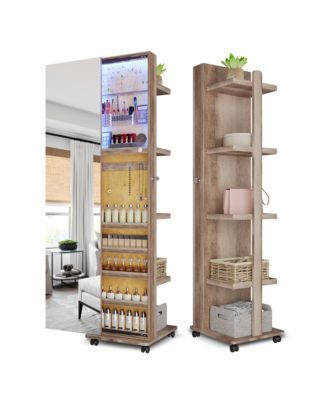 360&deg; Rotating LED Jewelry Armoire with Side Mirror & Shelves