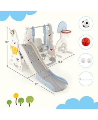 7-in-1 Toddler Slide with Height Adjustable Basketball Hoop & Swing Golf Soccer