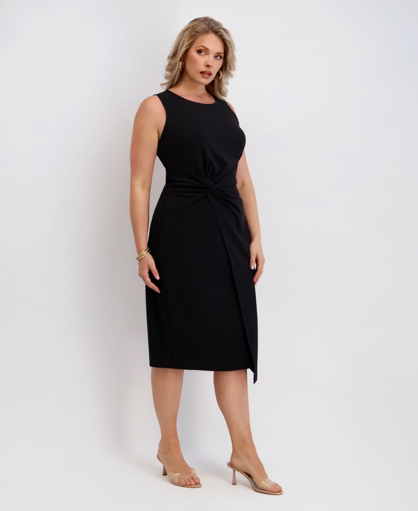 Женское платье Siena Plus Size Side-Knot Midi, цвет: Чёрный — фото 2