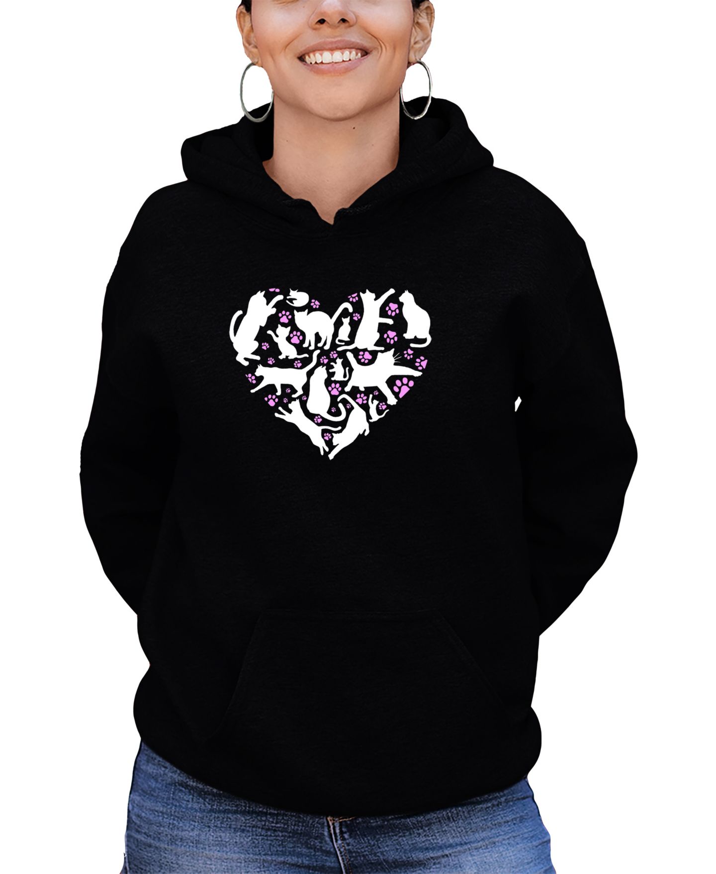 Женская толстовка LA Pop Art Cat Heart Word Art Long-Sleeve Sweatshirt, цвет: Чёрный — фото 1