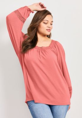 Women's Plus Size Crochet Trim Top