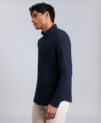 Men's Slim-Fit Plain White Performance Long-Sleeve Button-Down Shirt