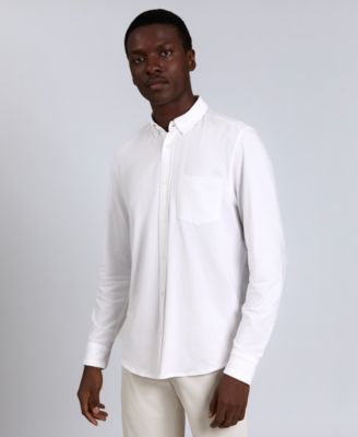 Men's Slim-Fit Plain White Performance Long-Sleeve Button-Down Shirt