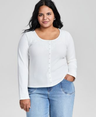 Trendy Plus Size Lace Trim Cardigan, Macy's Exclusive
