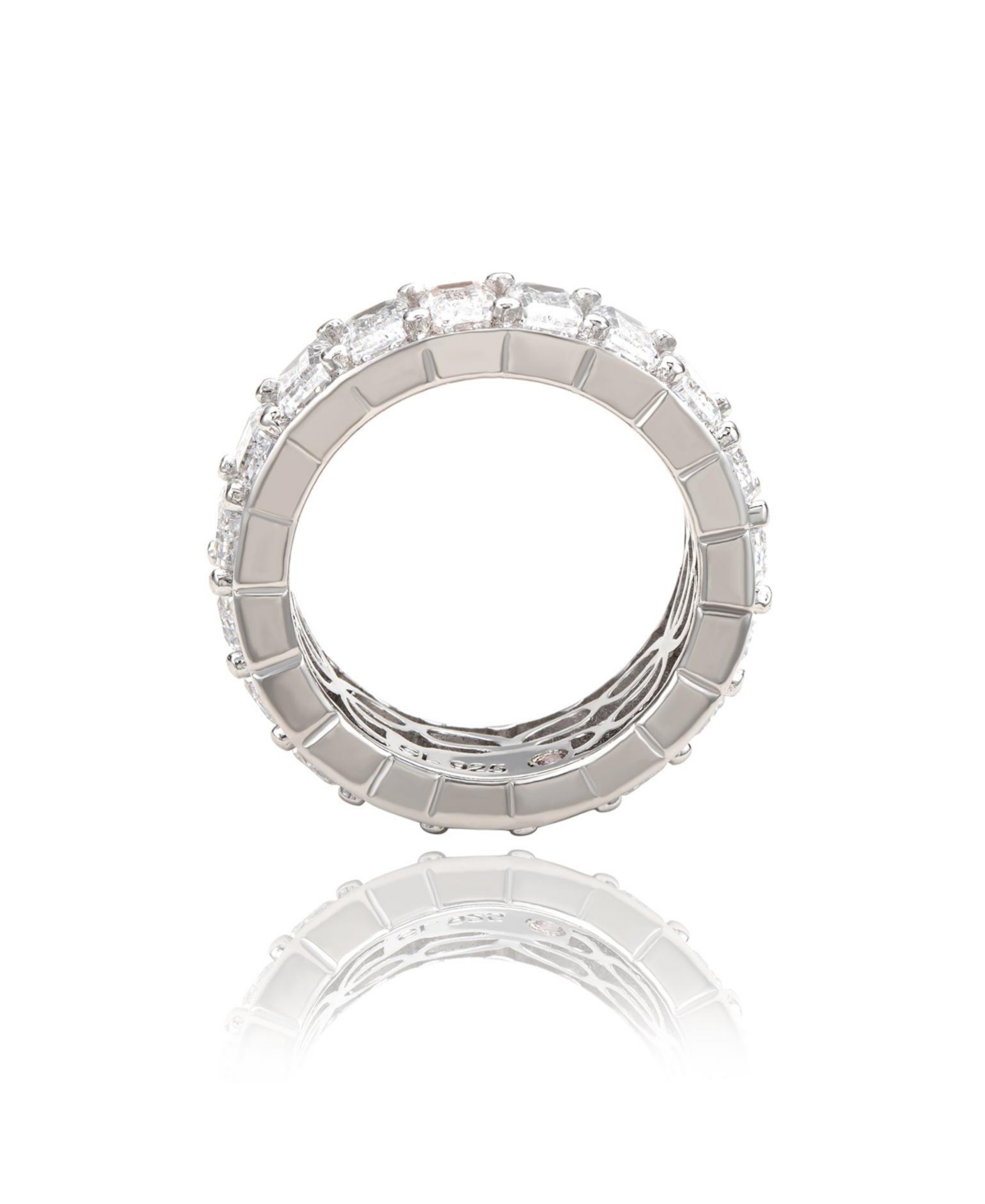 Suzy Levian Sterling Silver Cubic Zirconia Framed Emerald Cut Brown Eternity Band