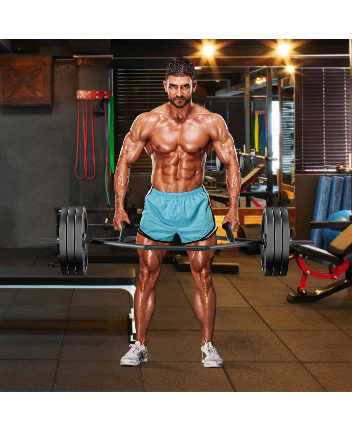 Skonyon Olympic Hex Trap Bar with 2 Spring Collars and Foldable Handle