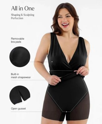 Women's Shapewear Deep V-Neck Front Slit Goddess Maxi Dress