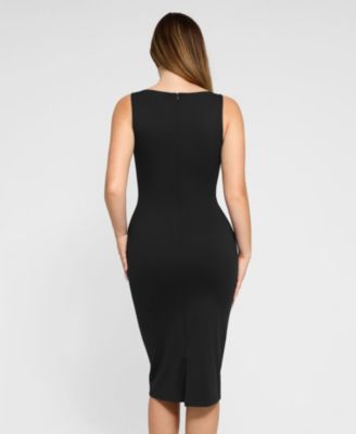 Women's Shapewear Sleeveless Boatneck Sculpting Midi Work Dress
