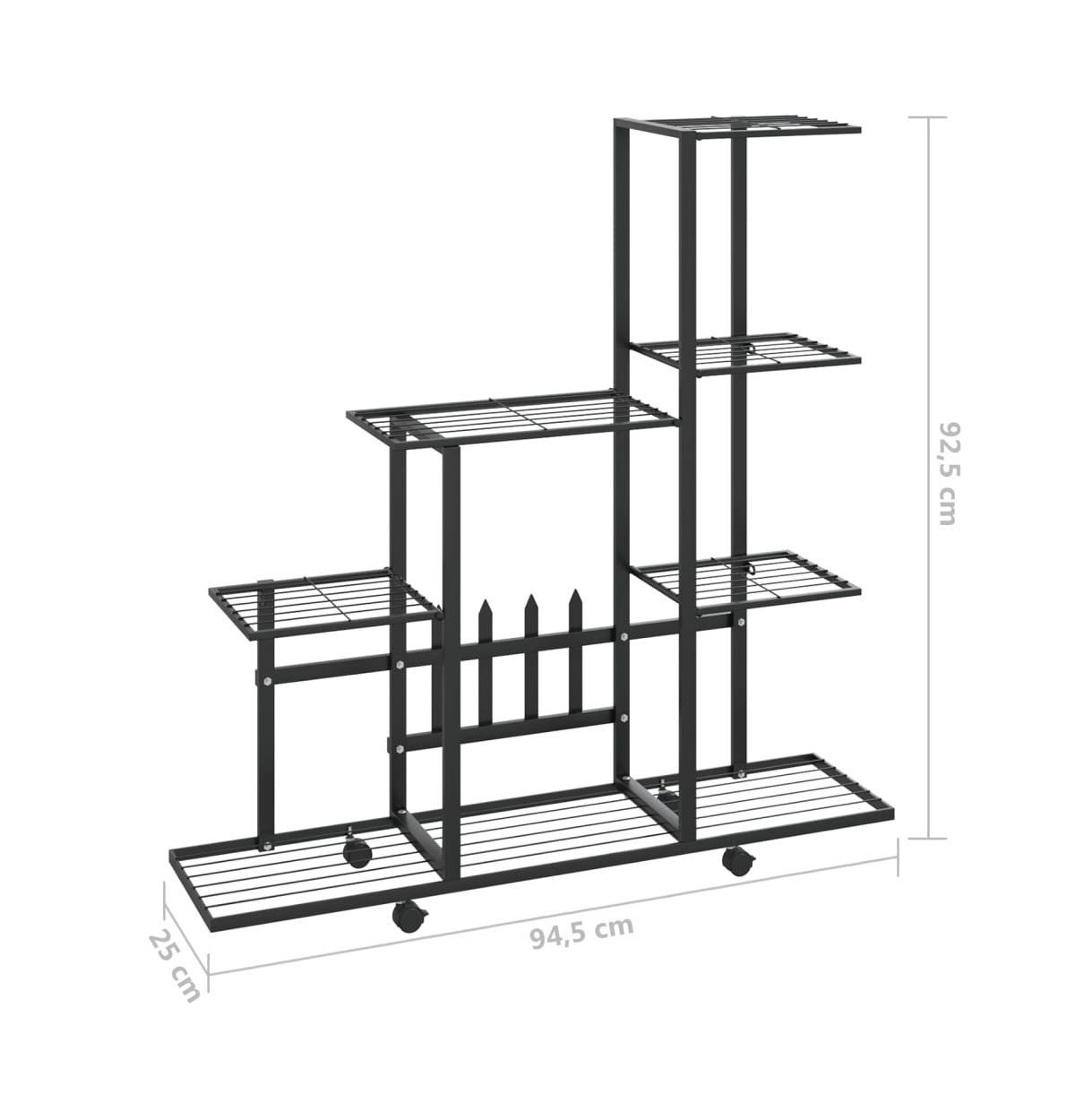 Flower Stand with Wheel 37.2"x9.8"x36.4" Black Metal