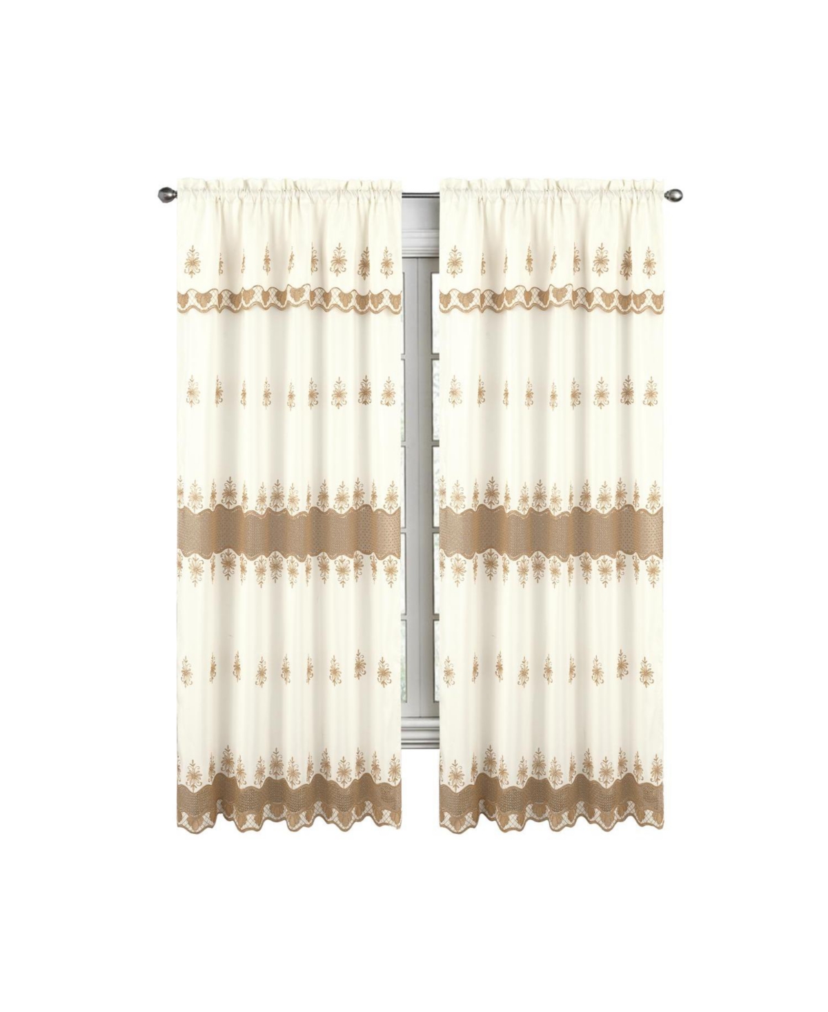 Rt Designers Collection Donna Macrame Construction 3" Rod Pocket Curtain Panel 54" x 90" Beige/Gold