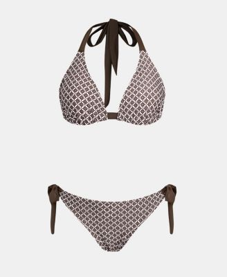 Women's V Neck Reversible Bottom Halter Self Tie Back Hook Bikini Sets