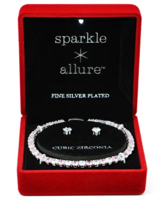 Silver-Tone Cubic Zirconia Tennis Bracelet and Matching Earrings Set
