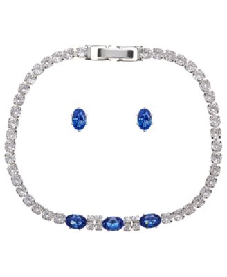 Silver-Tone Cubic Zirconia Tennis Bracelet and Stud Earrings Set