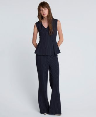 Women's Pinstripe V-Neck Peplum Top