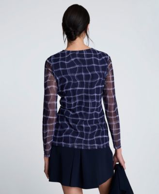 Women's Knotted Waist Plaid Long-Sleeve Top