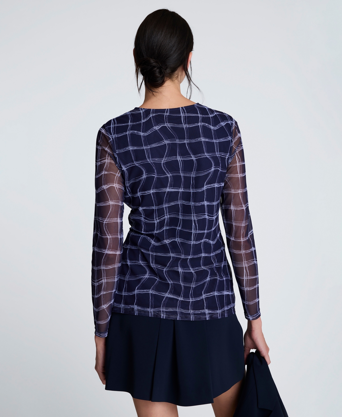 Kenneth Cole Women's Knotted Waist Plaid Long-Sleeve Top