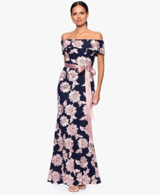 Betsy & Adam - Women's Belted Soutache Off-The-Shoulder Dress